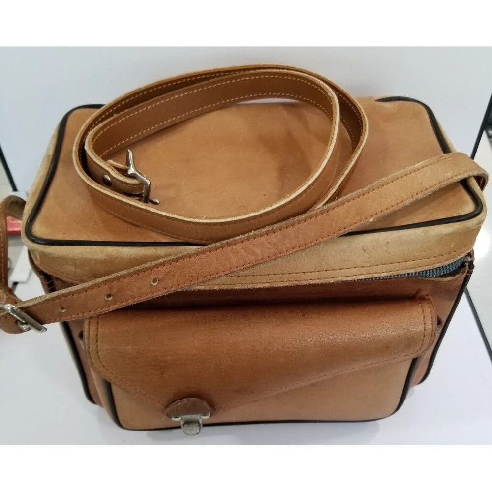 Vintage The Sportsman 502 Top Grain Cowhide Leather Camera Bag Brown Retro